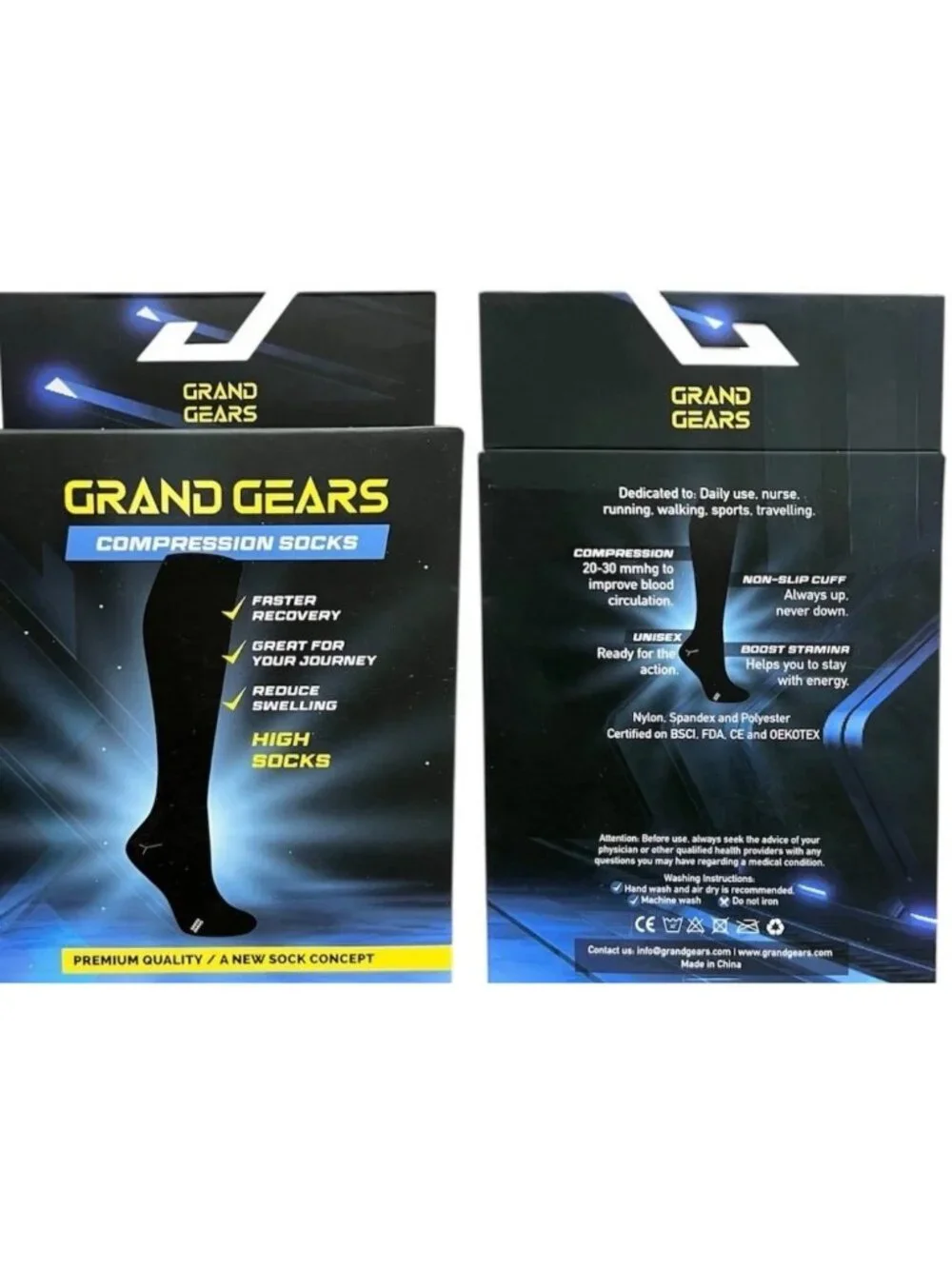 Grand Gears Compression Socks S/M Unisex Support Recovery Reducing Swelling BLK